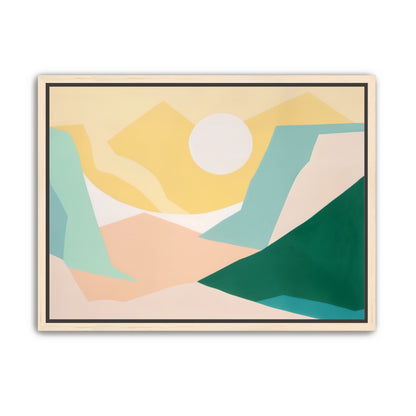 White sun over pastel hills