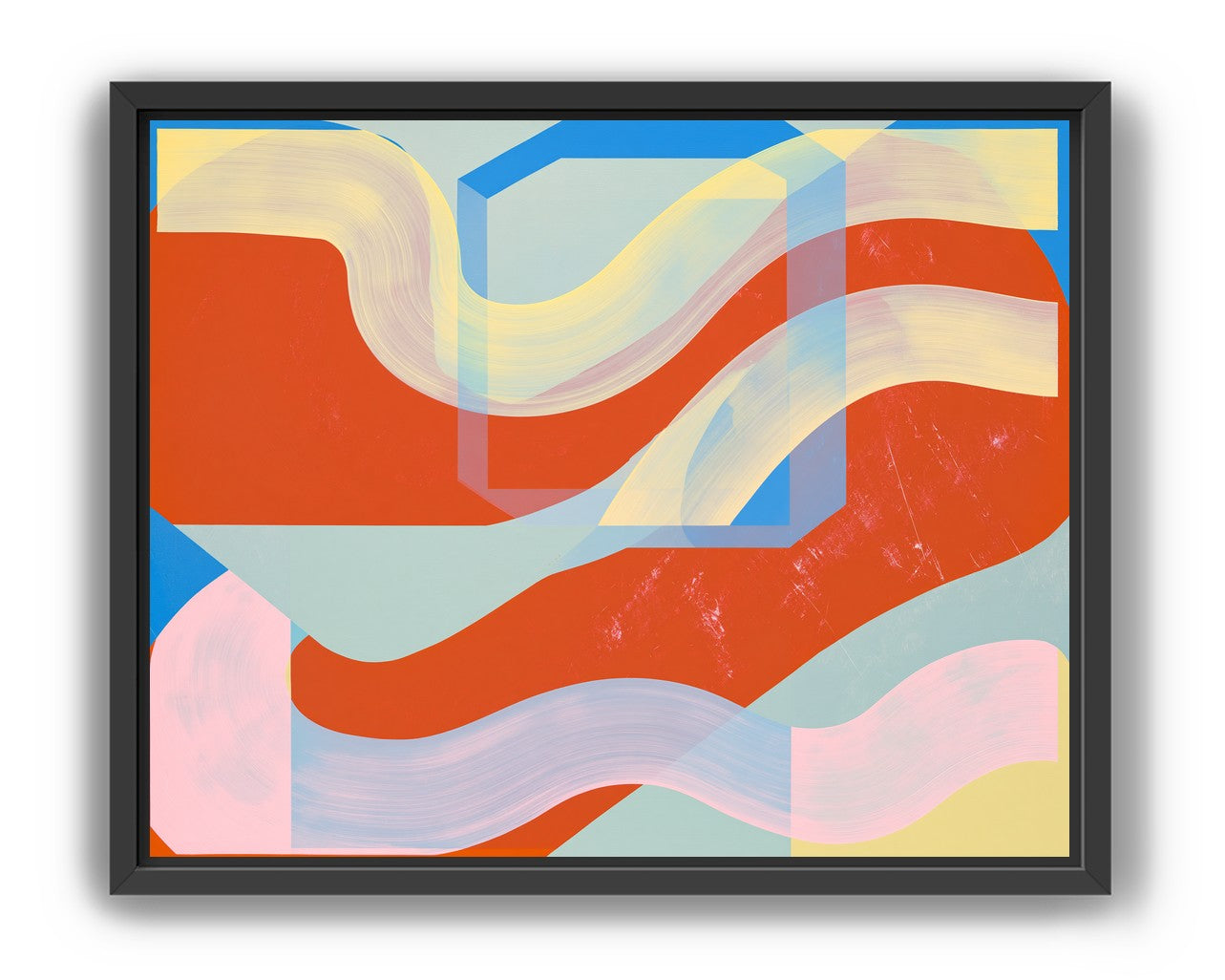 Translucent bands over red blocks