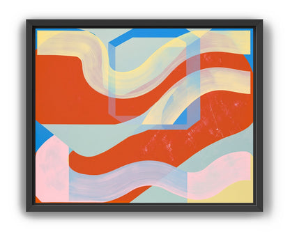 Translucent bands over red blocks