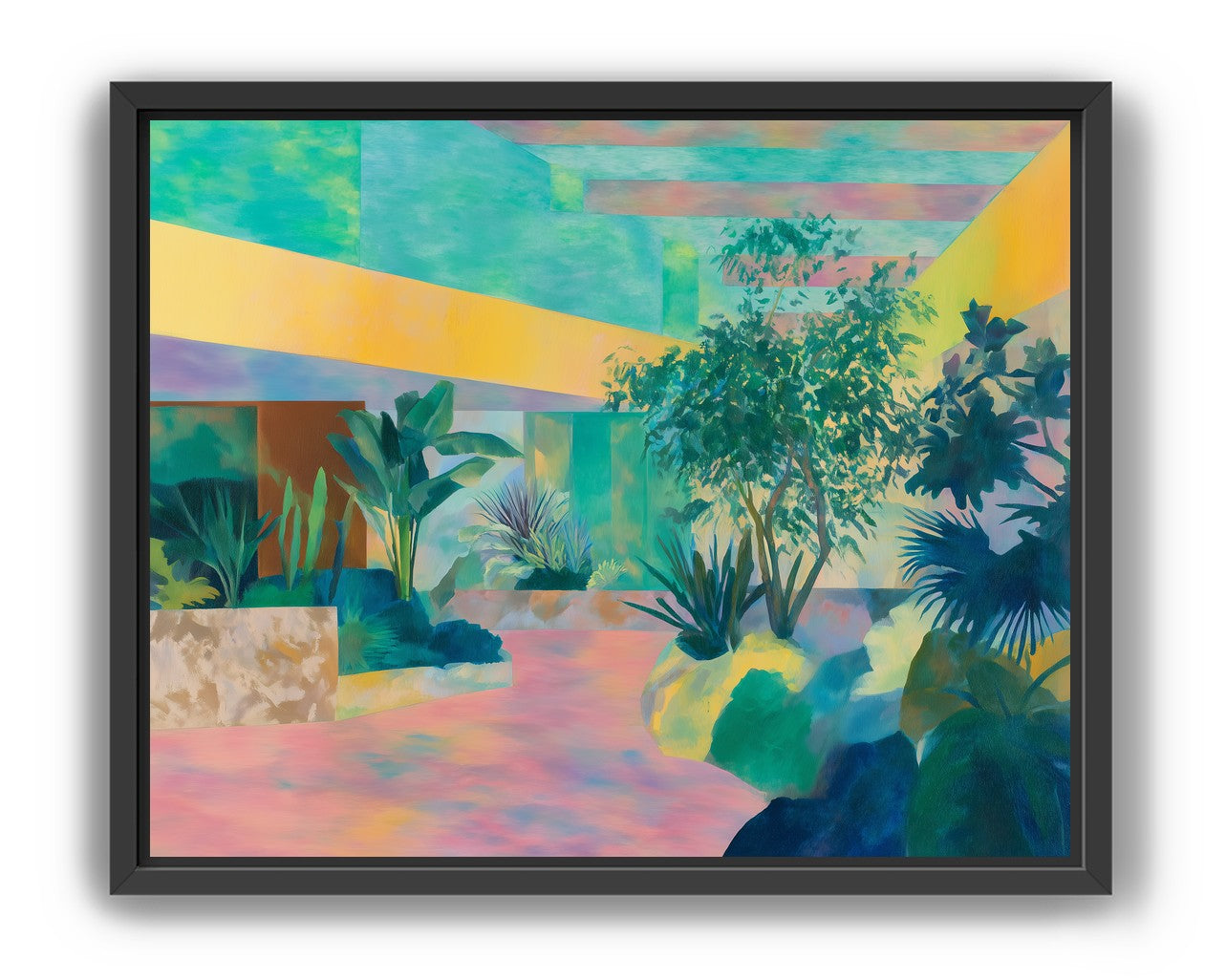 Garden beneath striped light