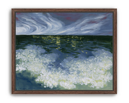 Foam and starlight at sea