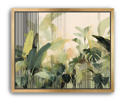 Green leaves in striped light