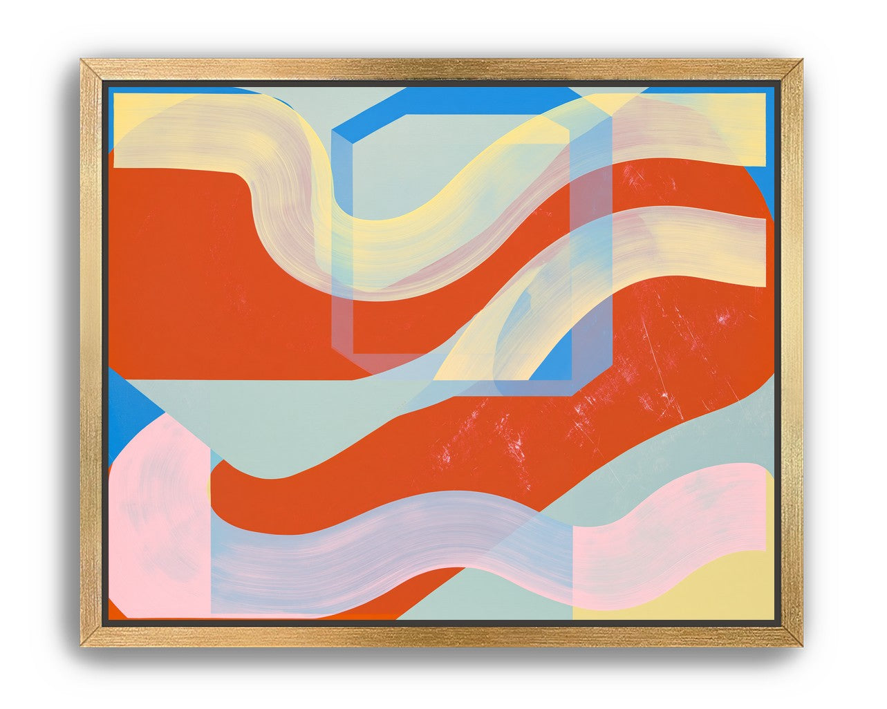 Translucent bands over red blocks