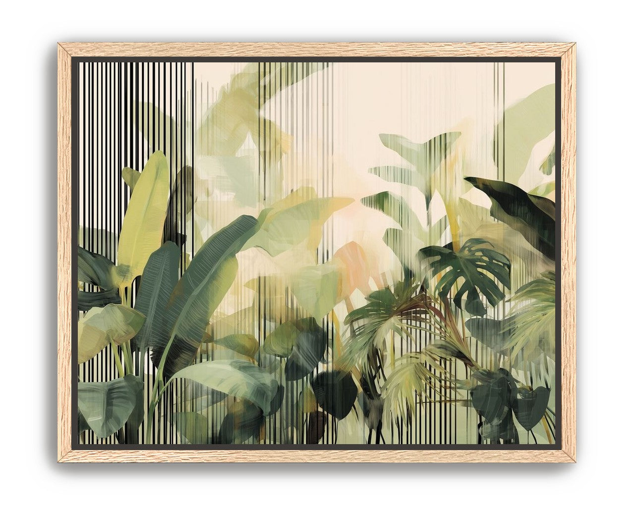 Green leaves in striped light