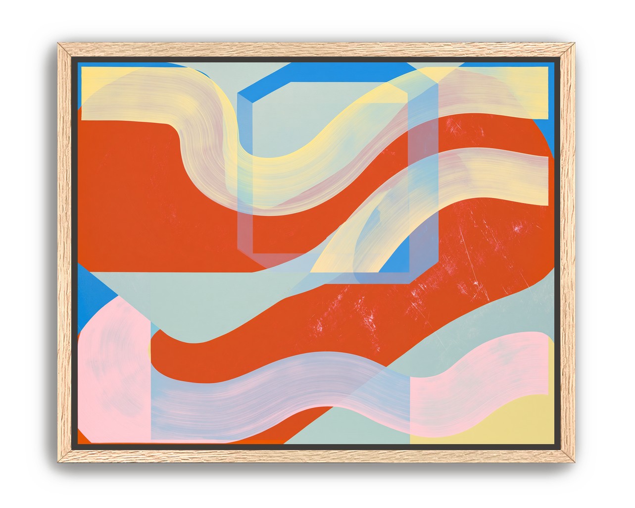 Translucent bands over red blocks