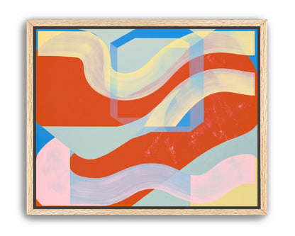 Translucent bands over red blocks