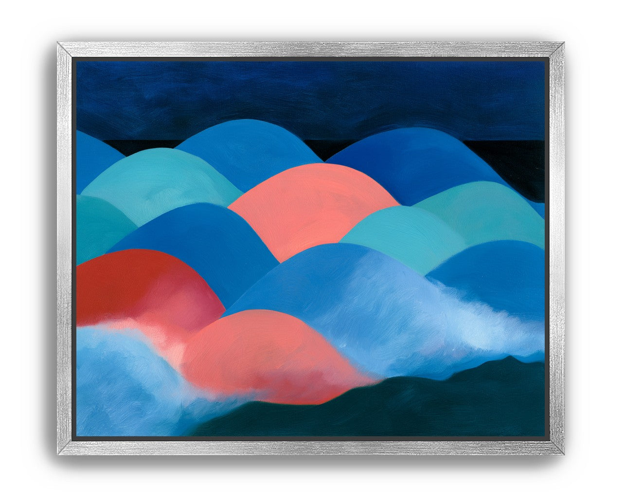 Pink moon among blue hills