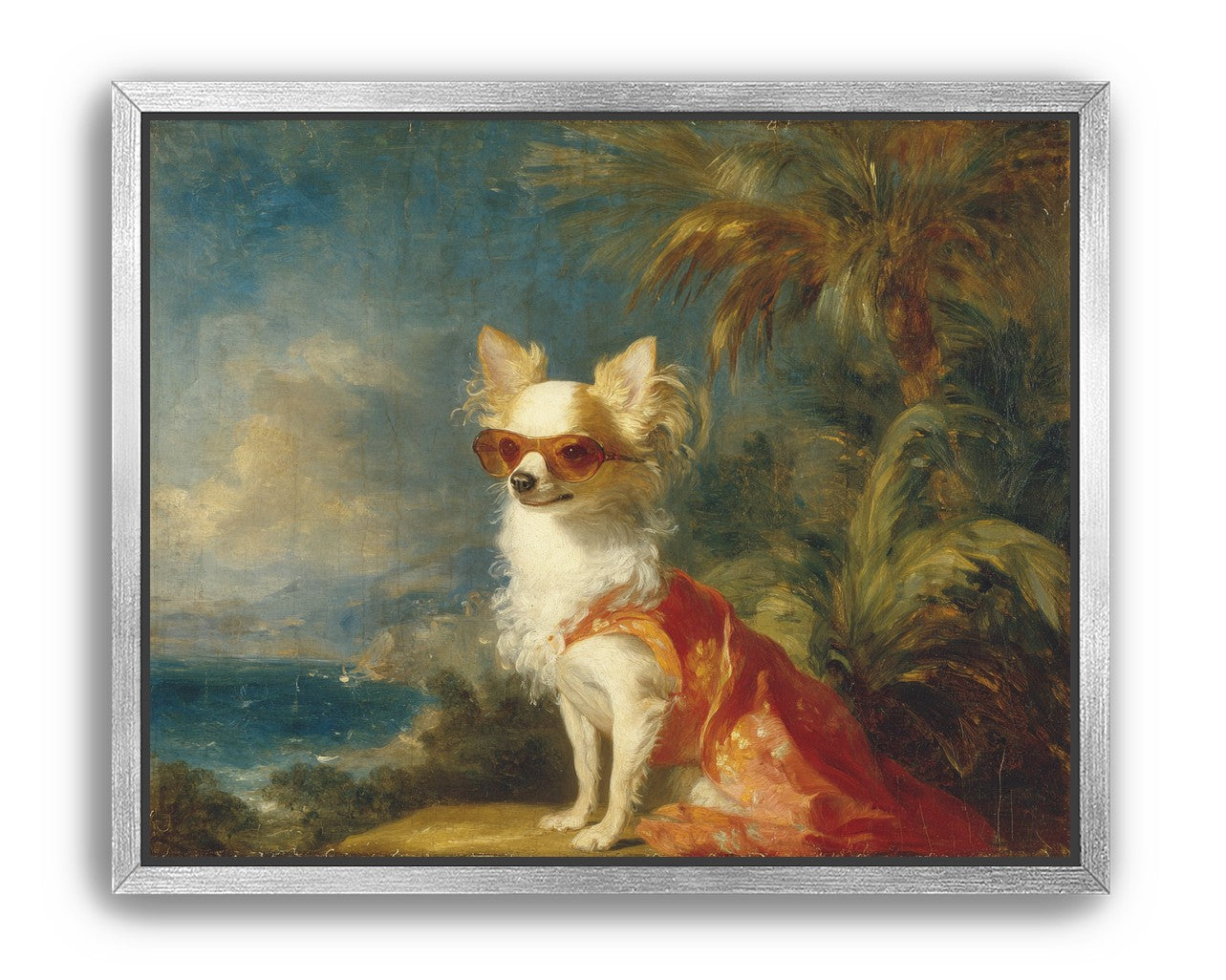 Sunglasses on the seaside dog