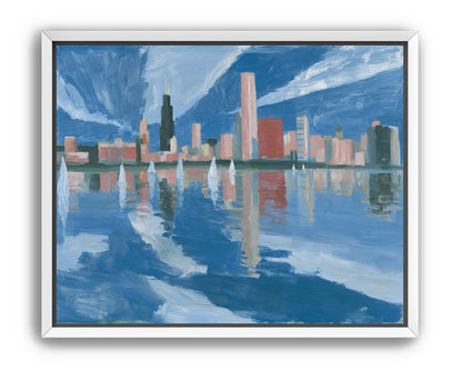 Sailboats before the mirrored skyline