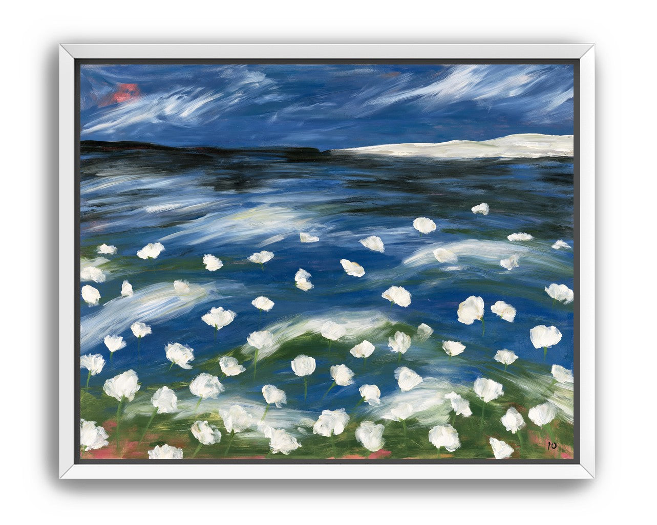 White flowers in blue wind