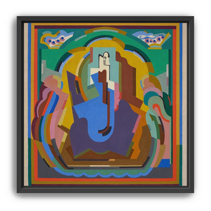 A figure under painted arches