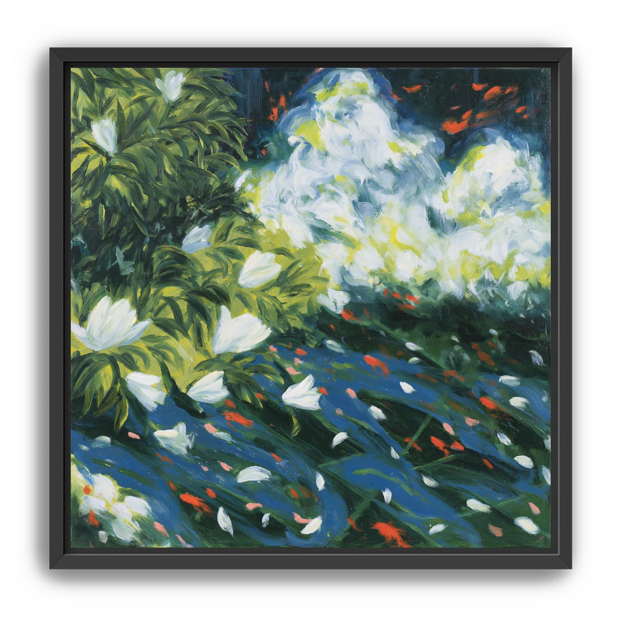 White petals on blue water