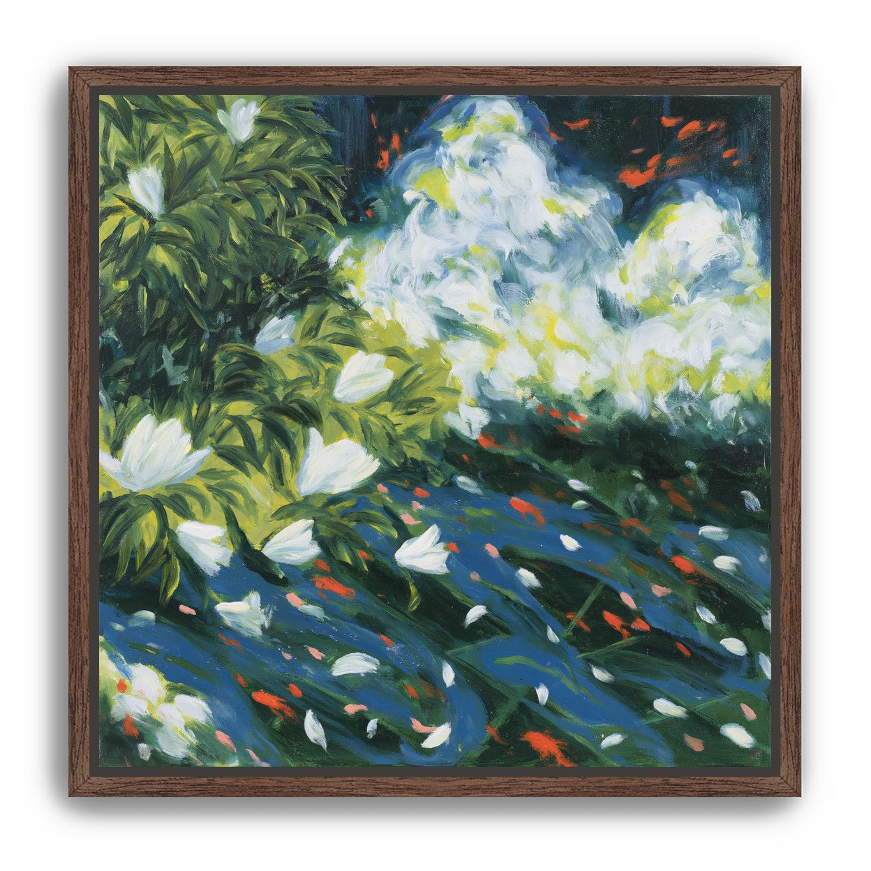 White petals on blue water