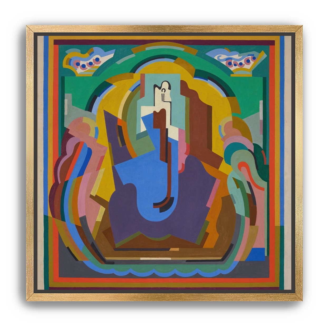 A figure under painted arches