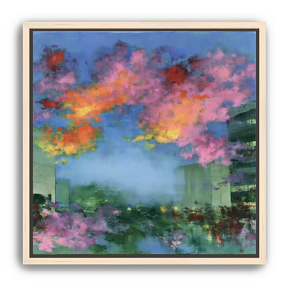 Neon clouds over rooftops
