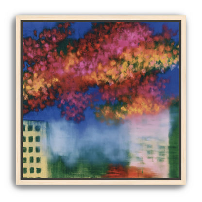 Trees above blurred windows