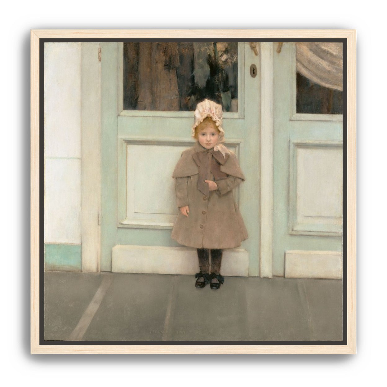 A child beneath pale doors