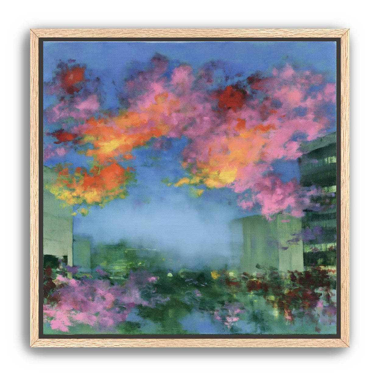 Neon clouds over rooftops