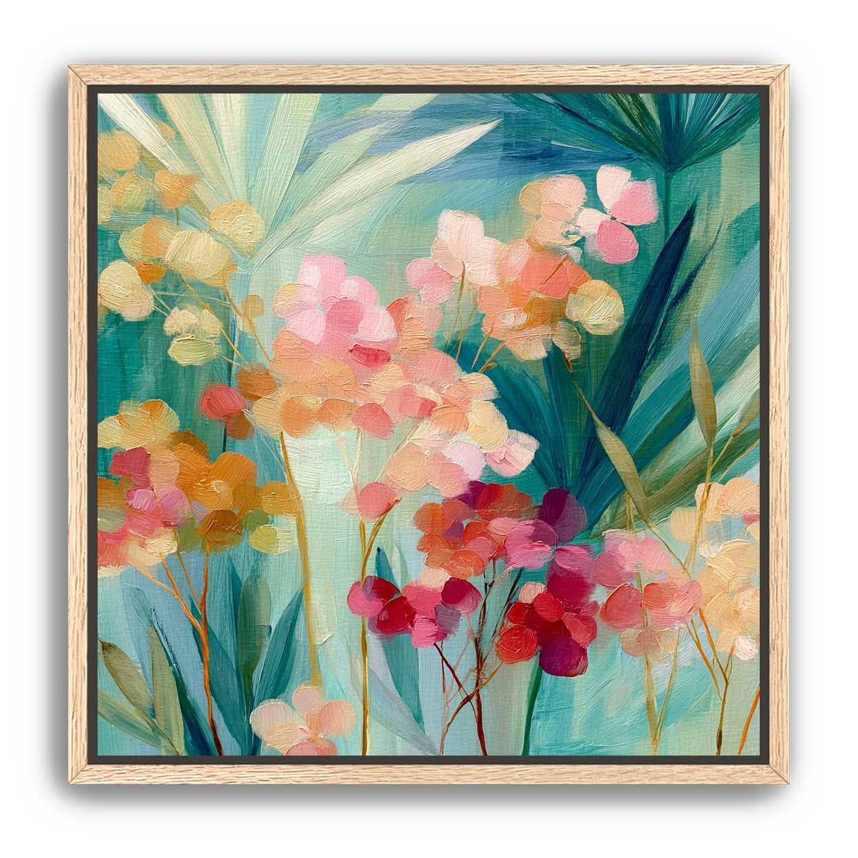 Flowers among teal leaves