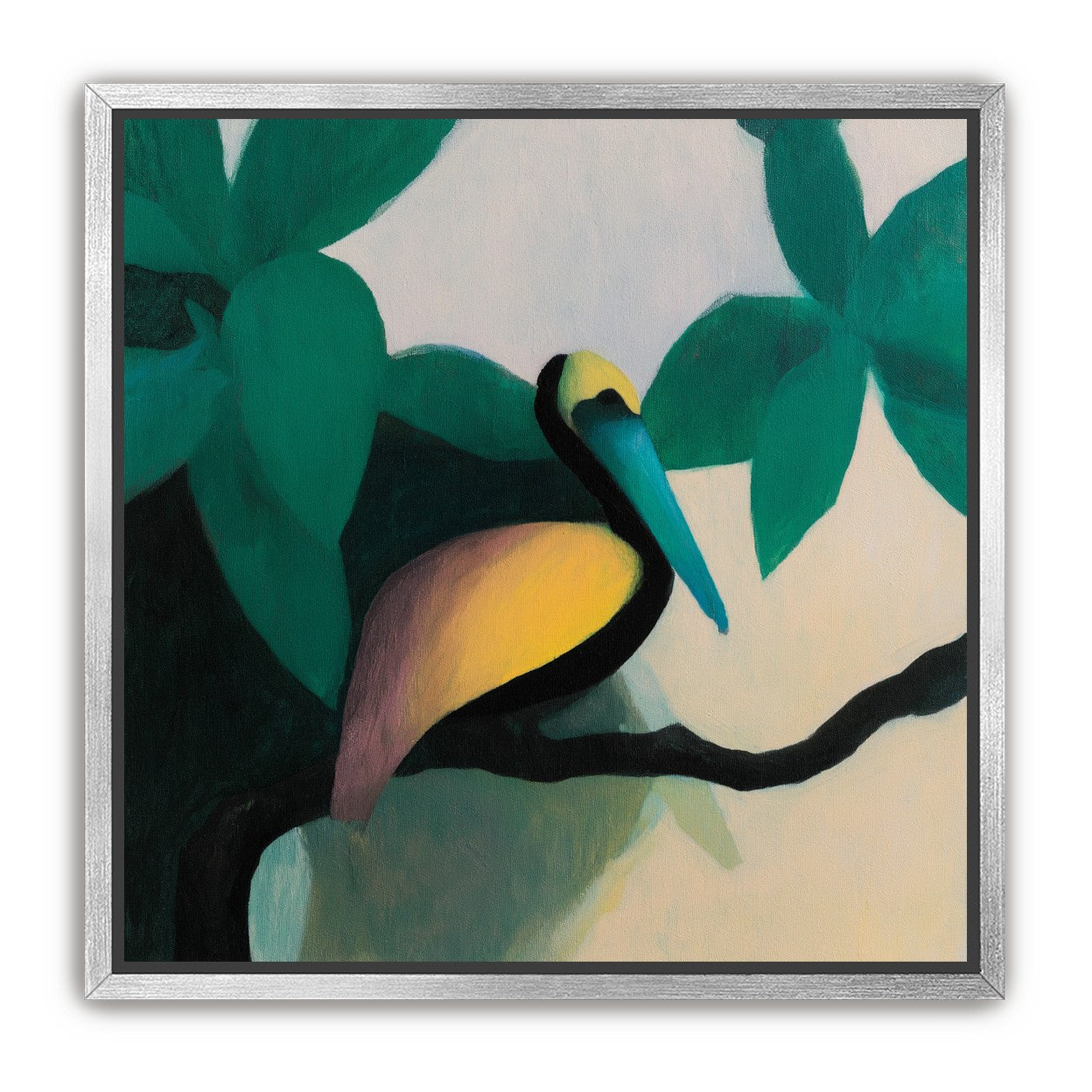 Blue beak in teal leaves