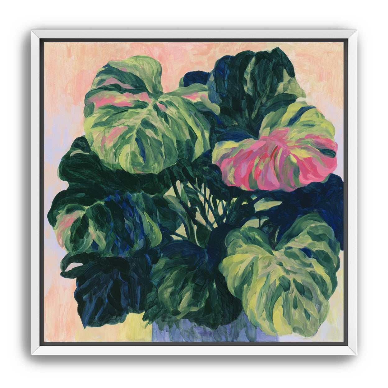 Pink light on green leaves