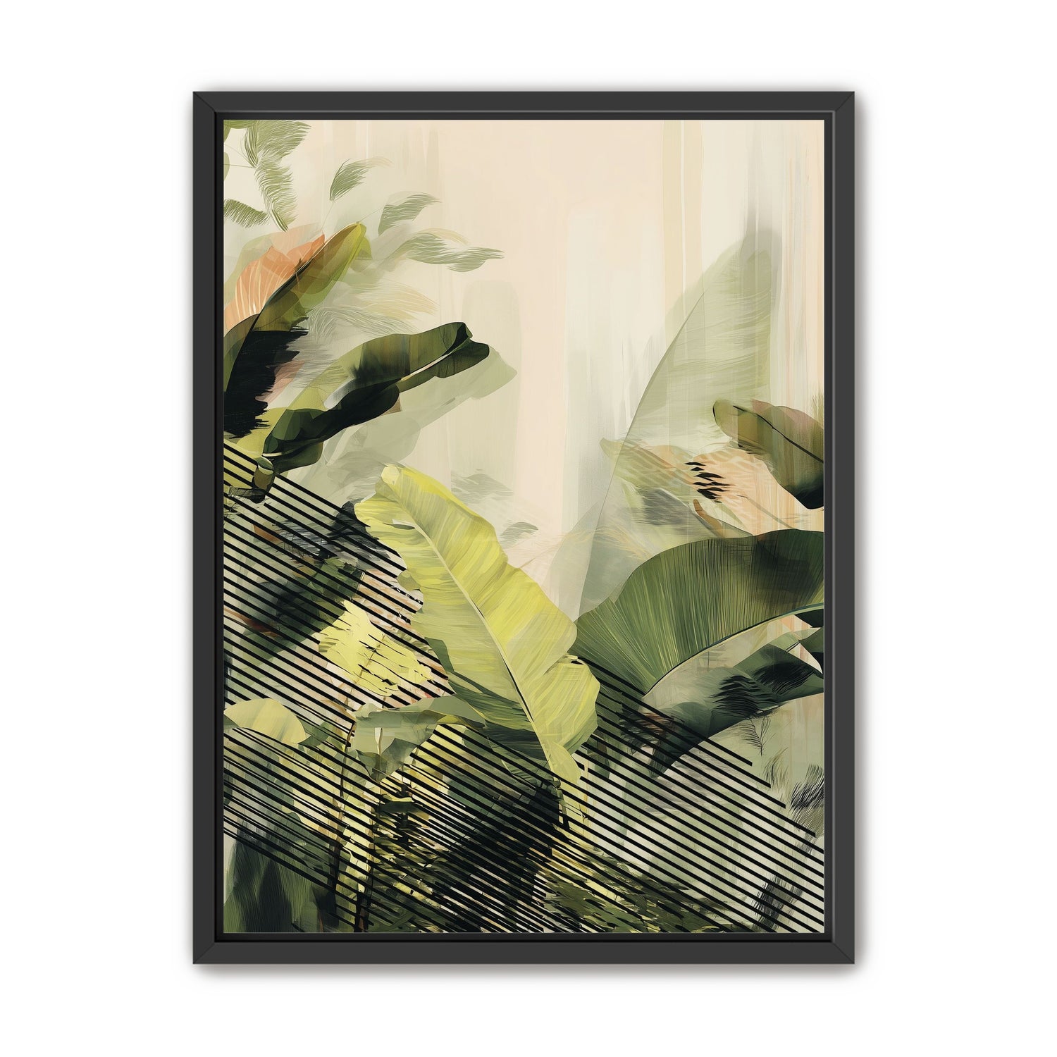 Green leaves over black stripes