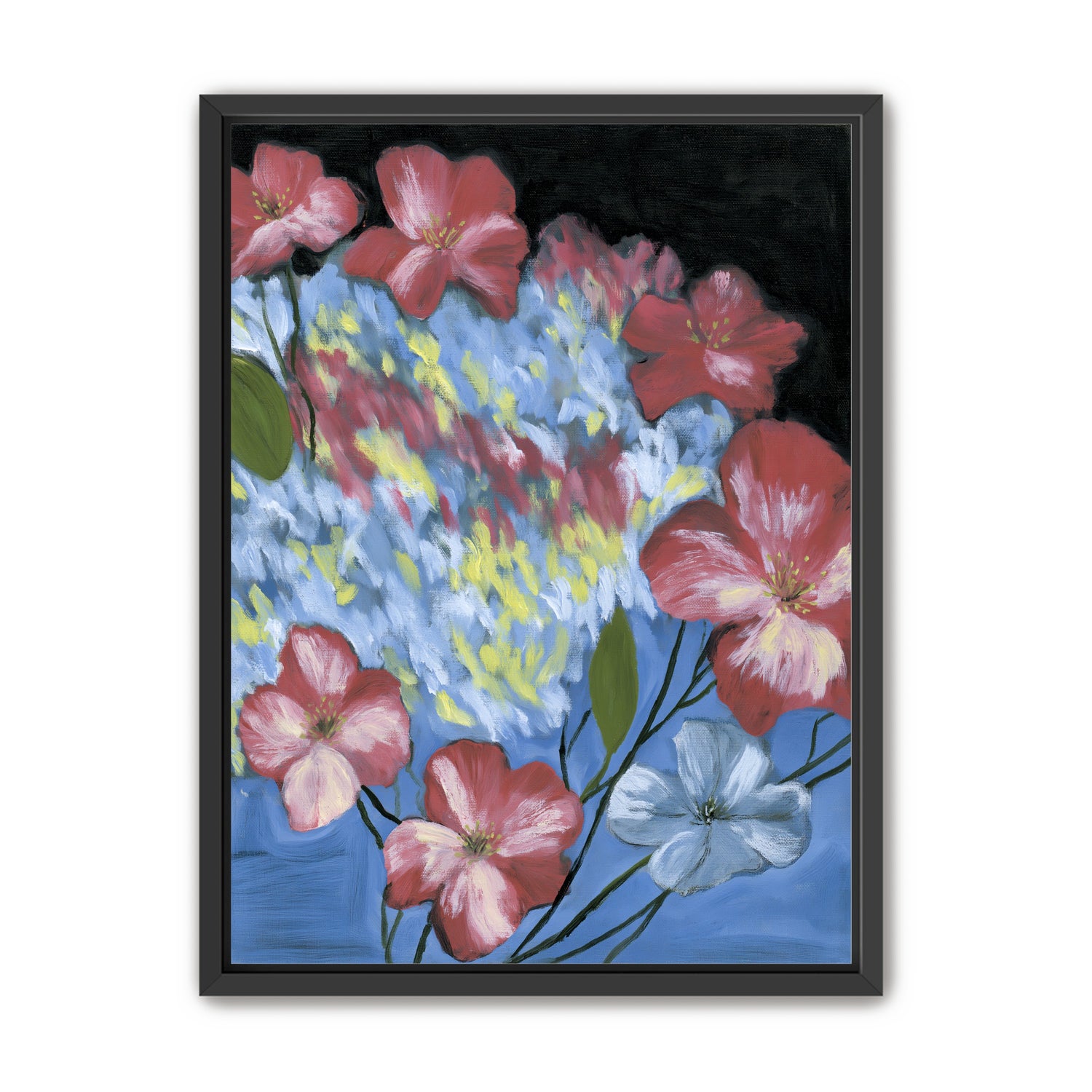 Flowers across the blue field