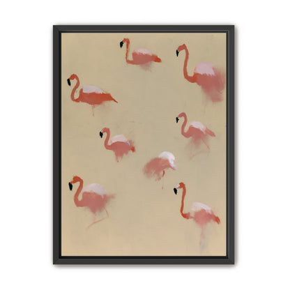 Flamingos in quiet drift