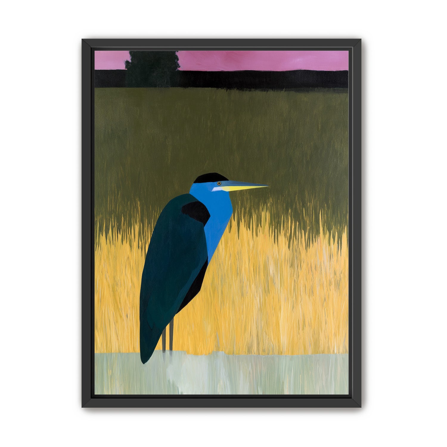 Blue bird in yellow grass