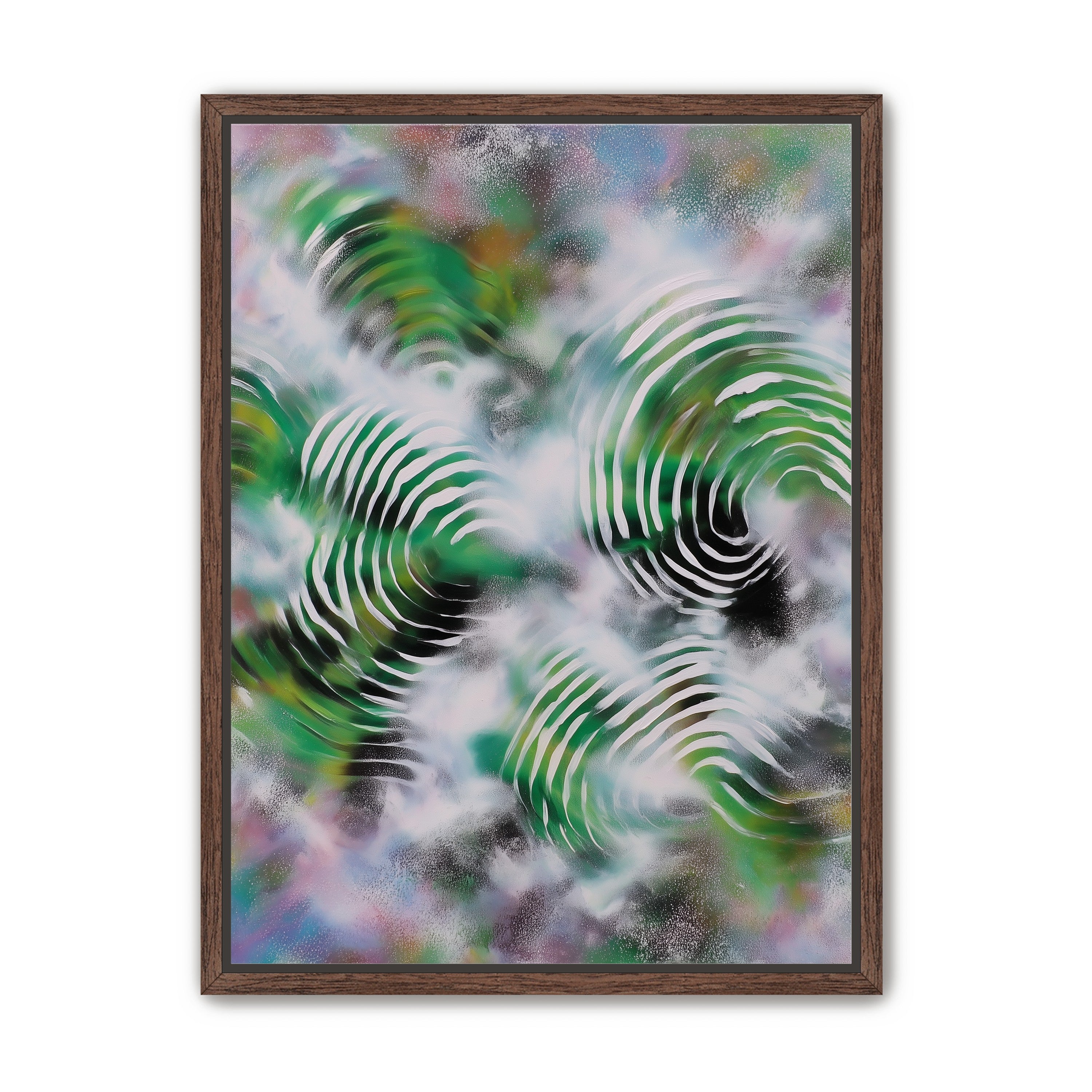 White haze over green spirals