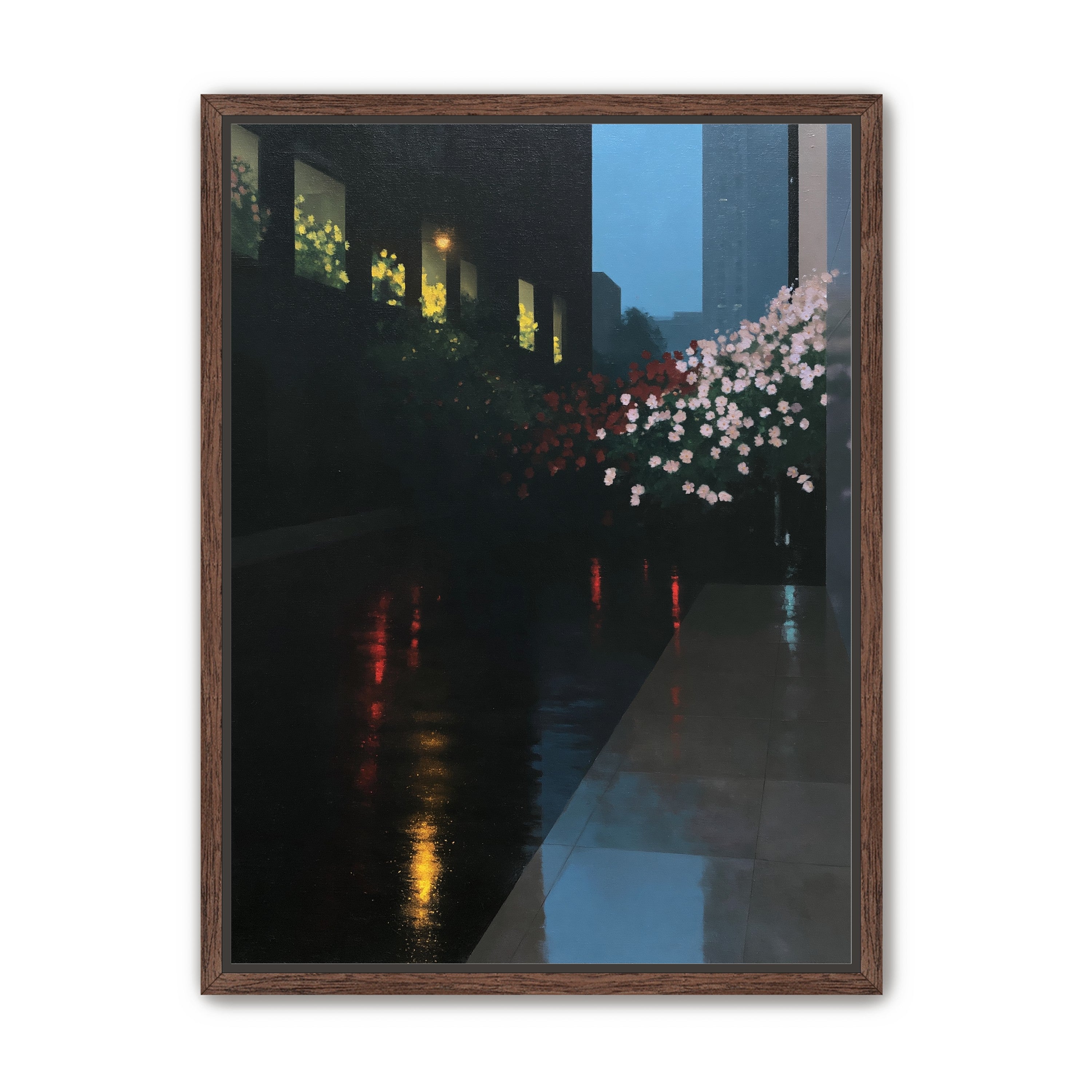 Flowers beside the wet windows