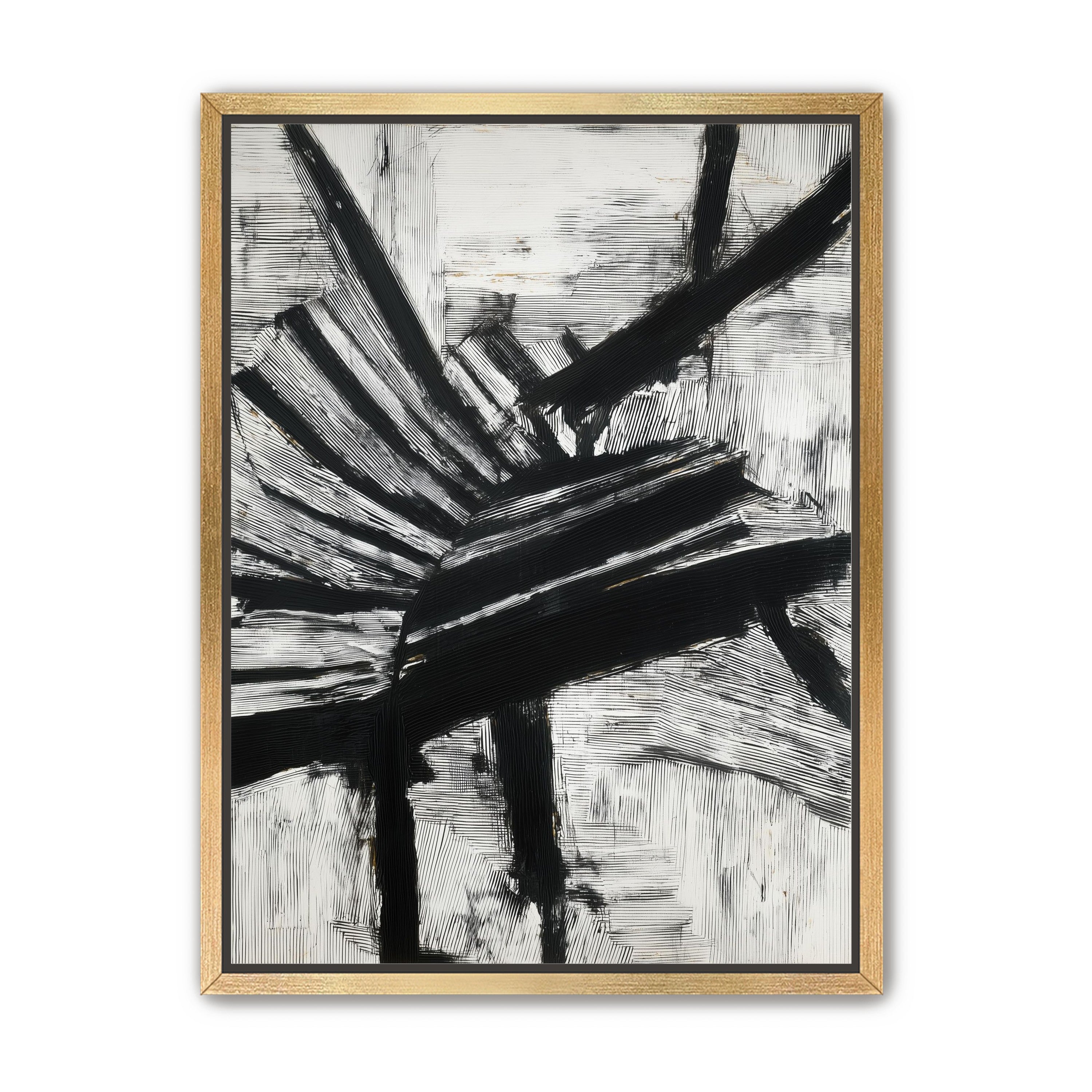 Non-Representational: Thick black brushstrokes cross and stack over a white surface filled with fine scratched lines.