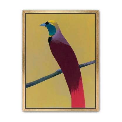 A bright bird on yellow