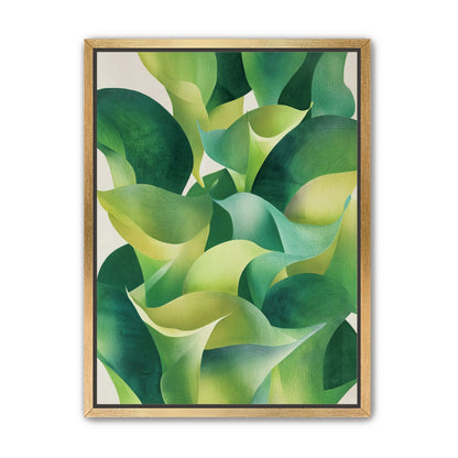 Overlapping curled green leaves
