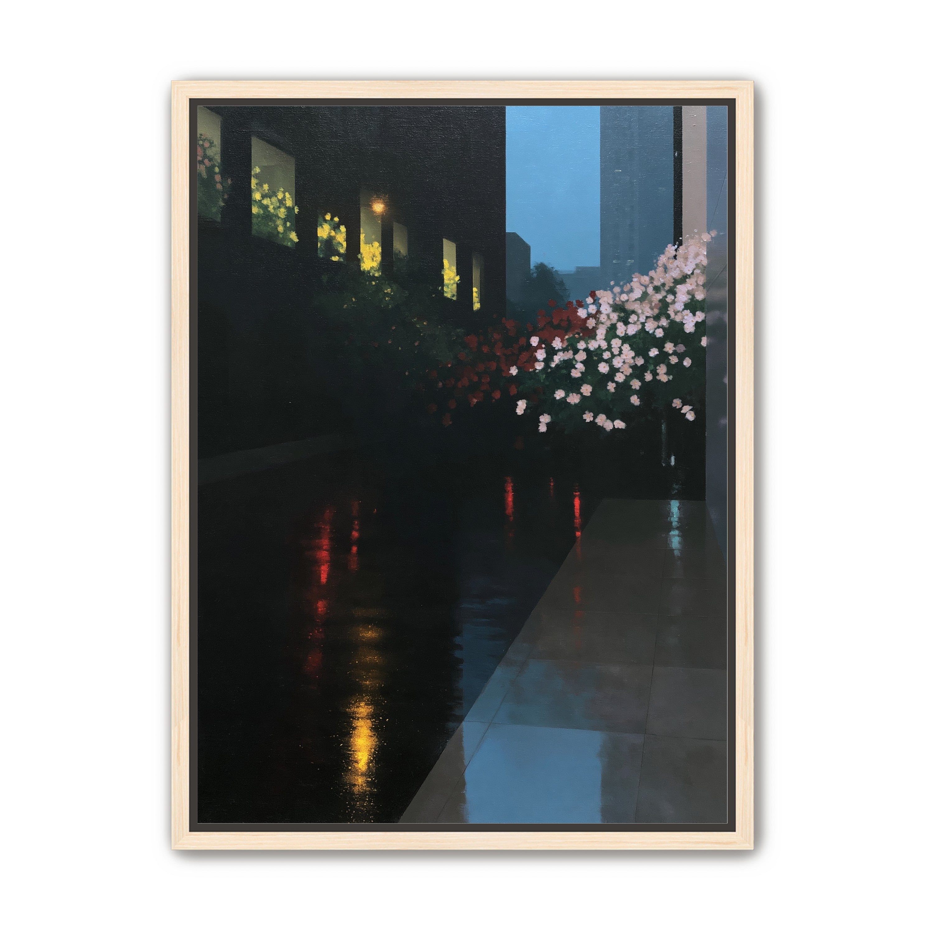 Flowers beside the wet windows