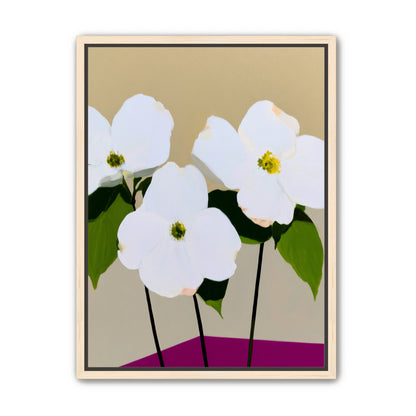 Three white flowers above purple