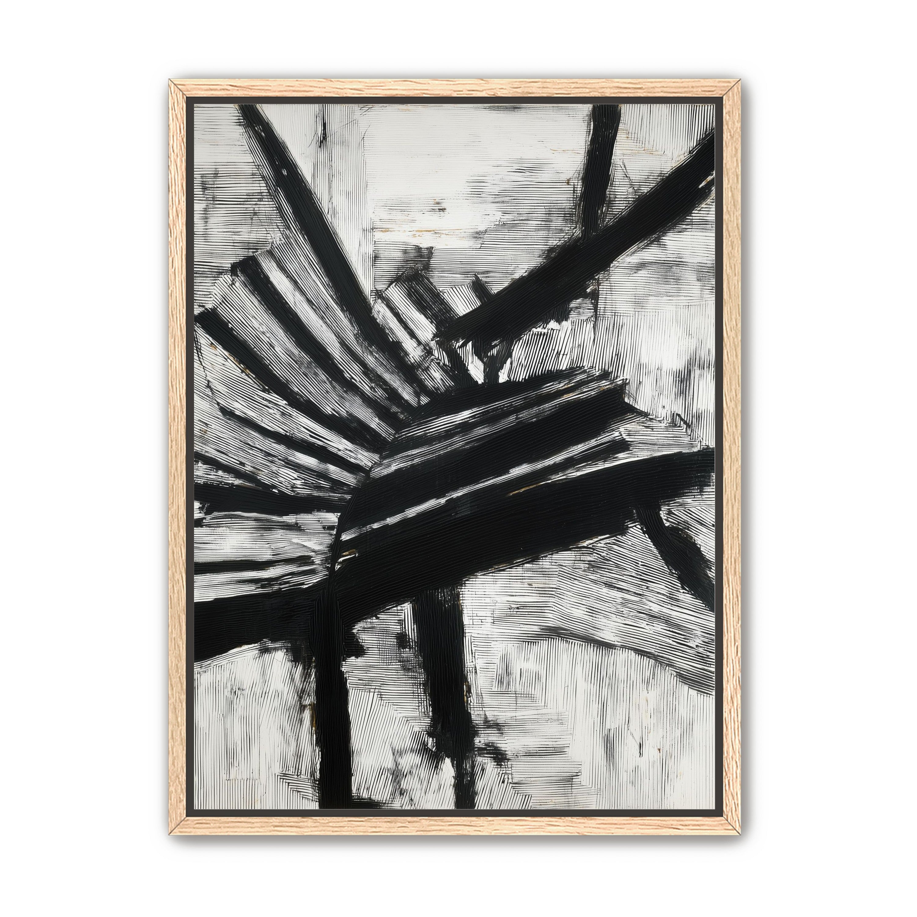 Non-Representational: Thick black brushstrokes cross and stack over a white surface filled with fine scratched lines.