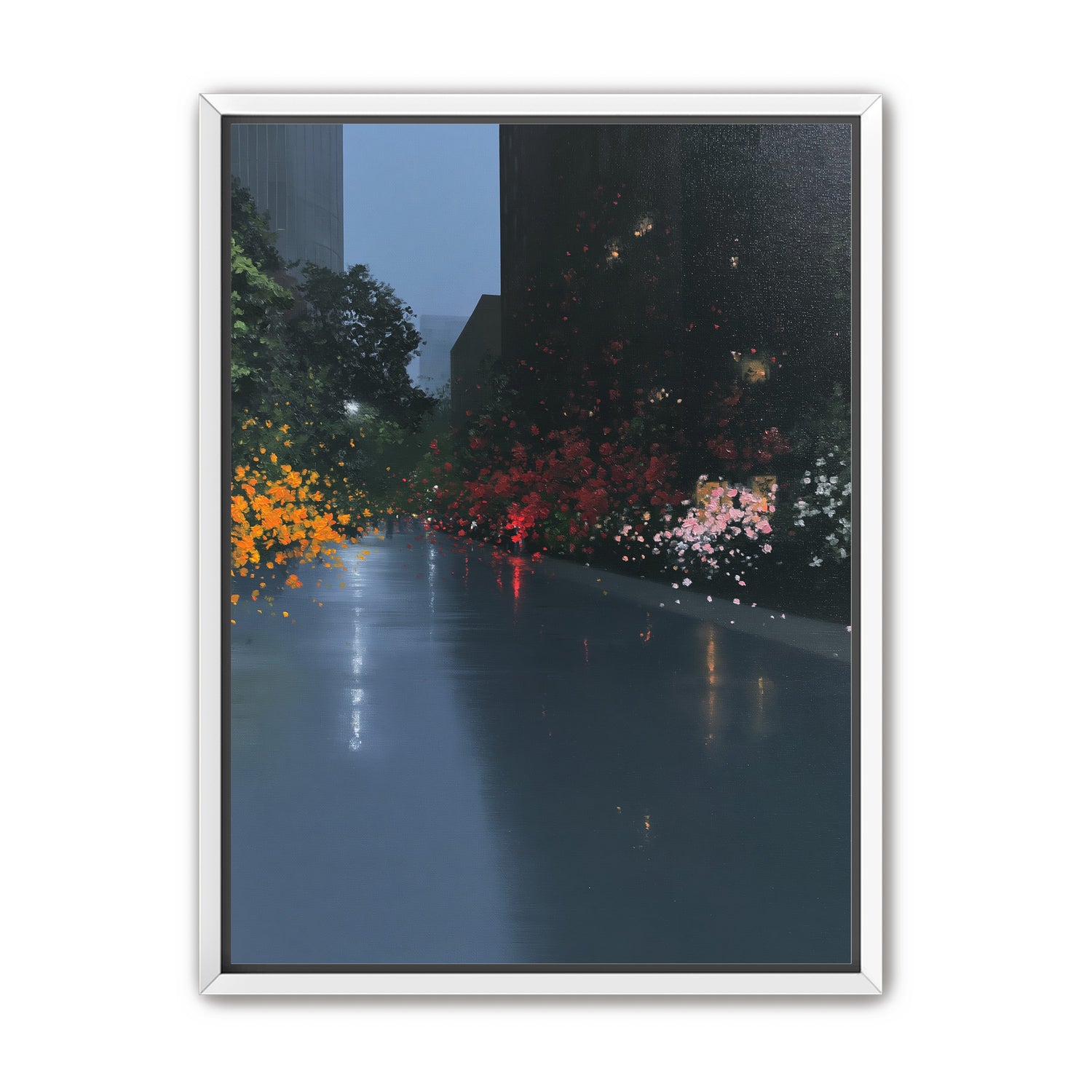 Rainlight on the flowered street