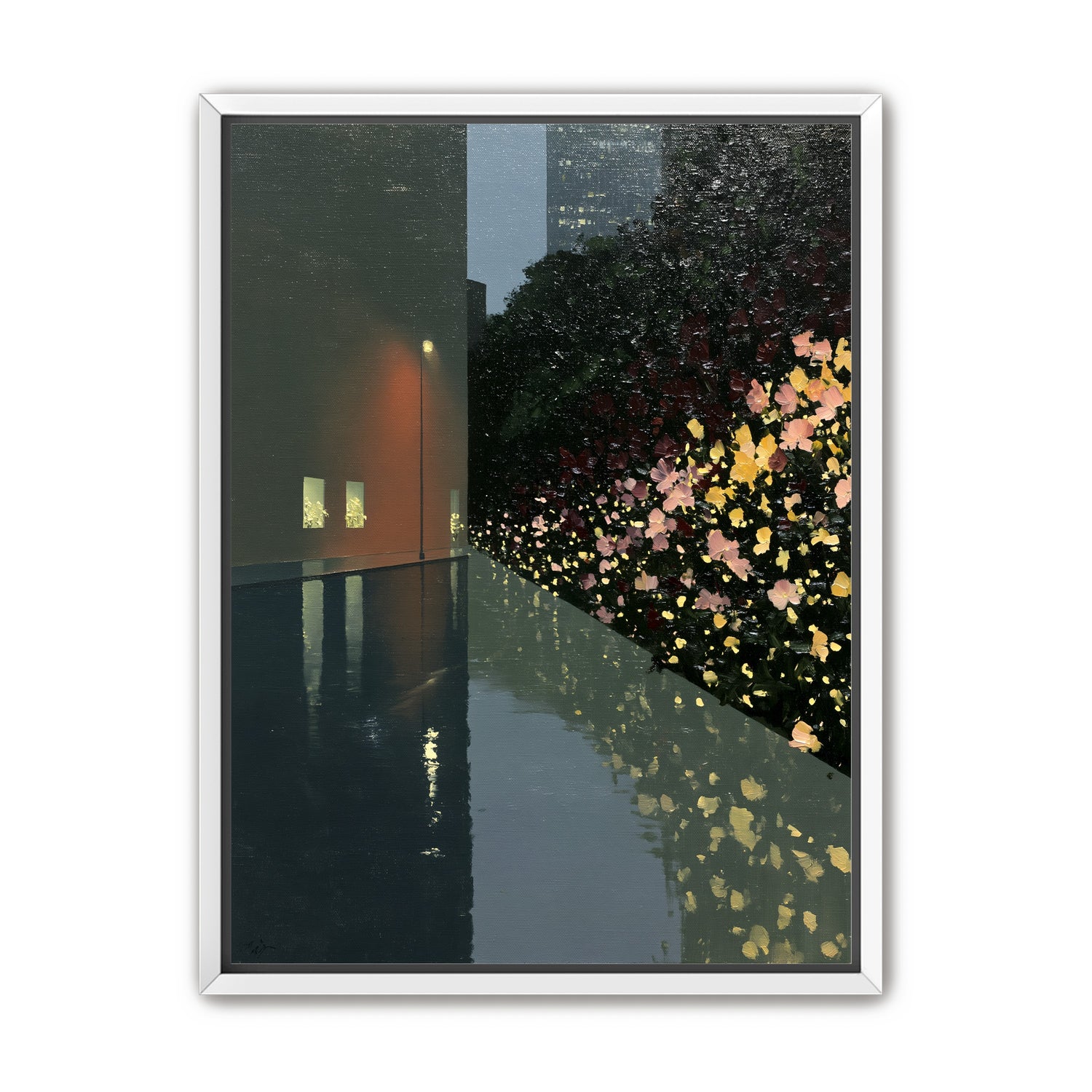 Flowers beside the wet wall
