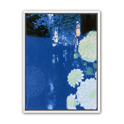 White blooms on blue canal