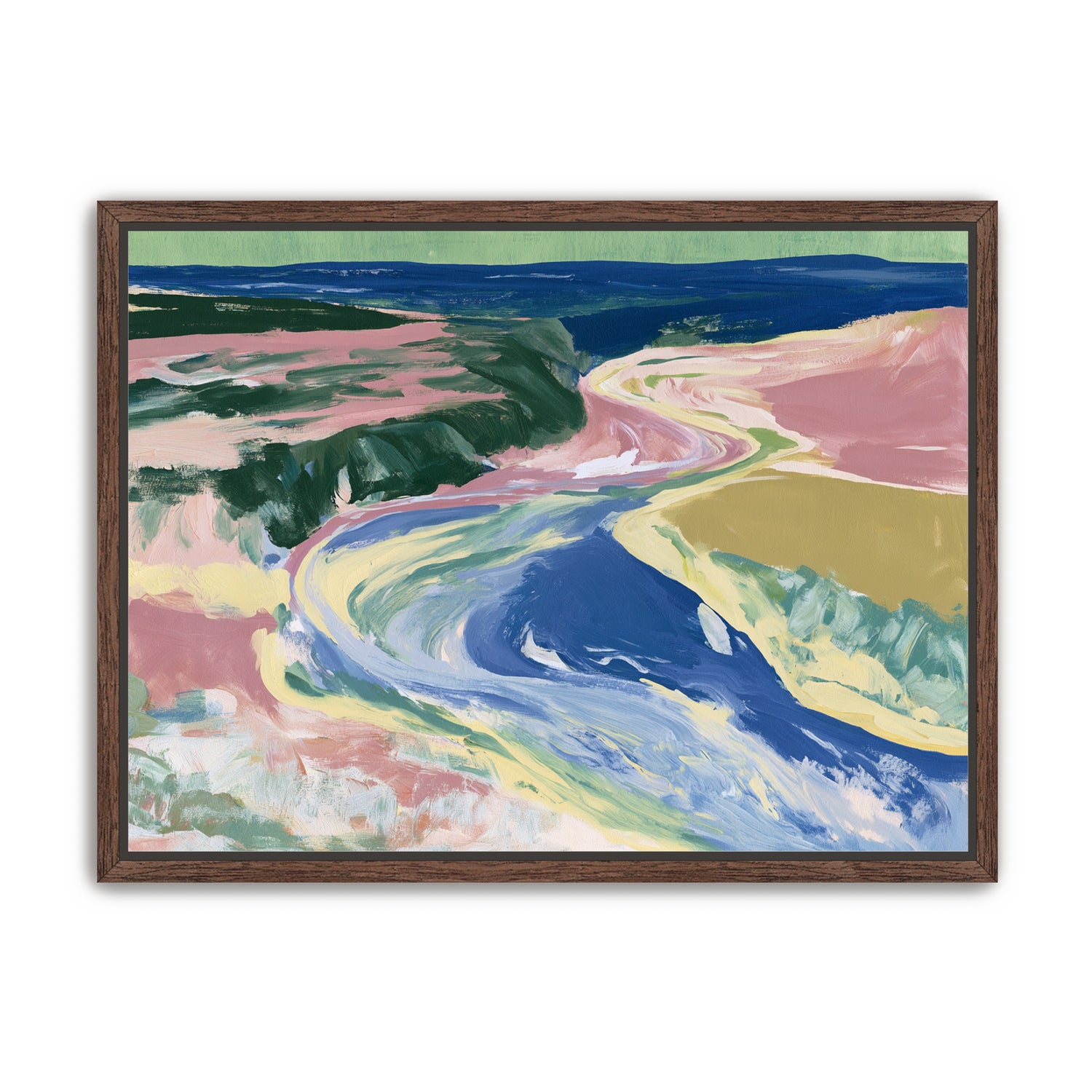 River bend in pink fields