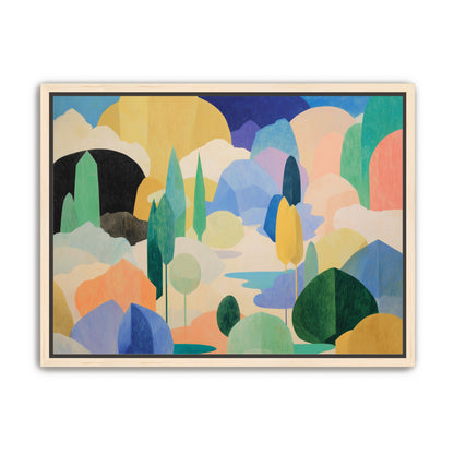 Ponds among pastel hills