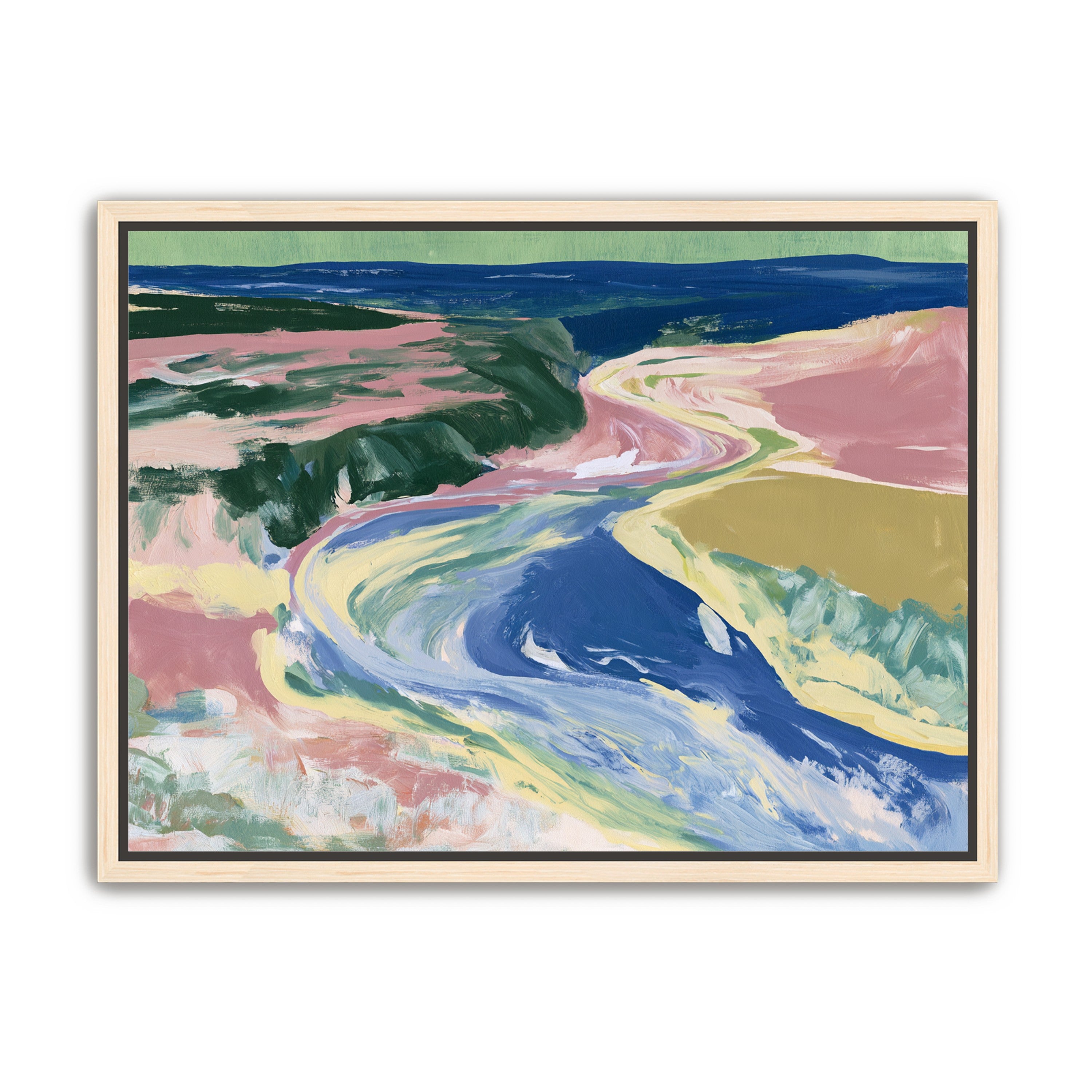 River bend in pink fields