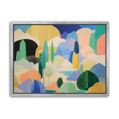Ponds among pastel hills