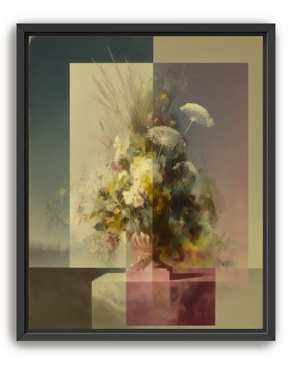 Vase of flowers within panes