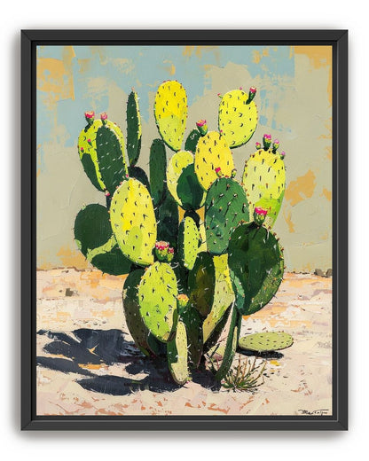 Yellow light on cactus pads