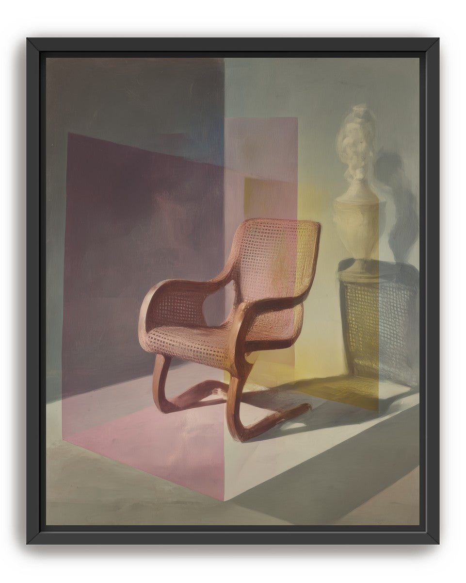 Cane chair within color panes