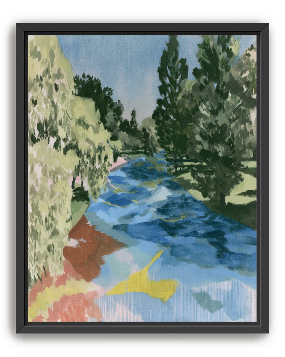 Blue bend under pines