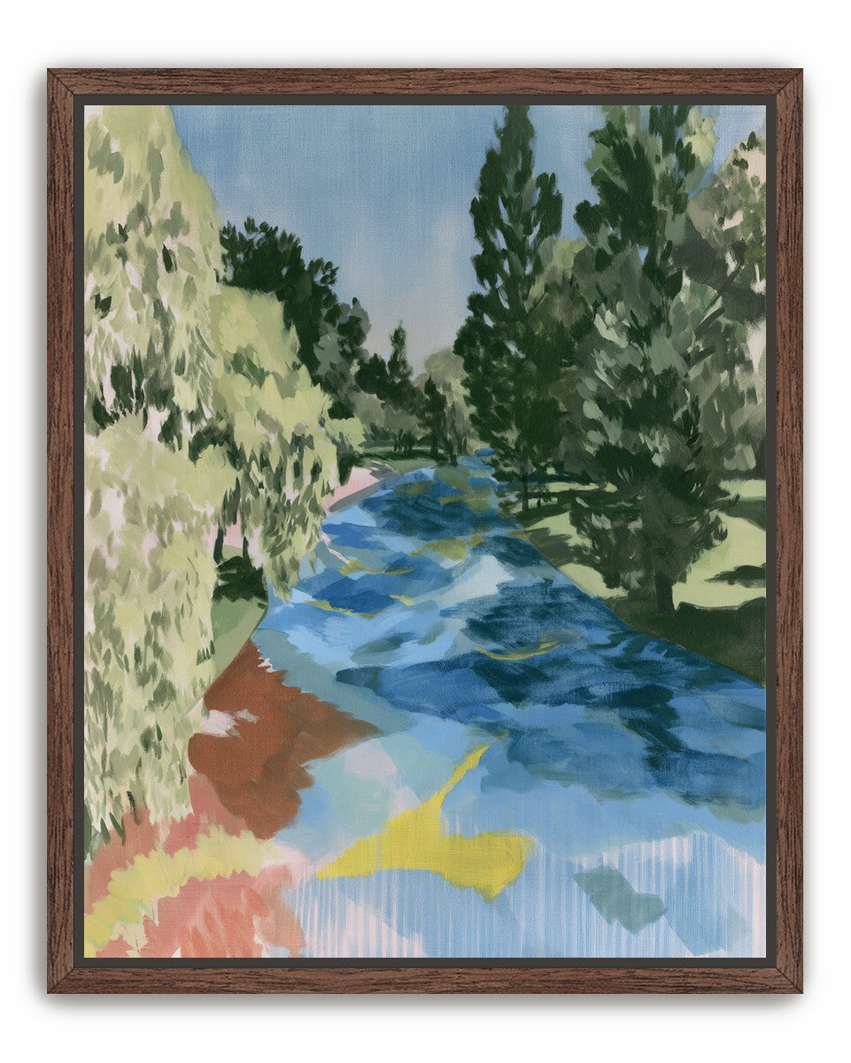 Blue bend under pines