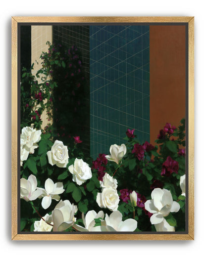 Roses against the blue grid